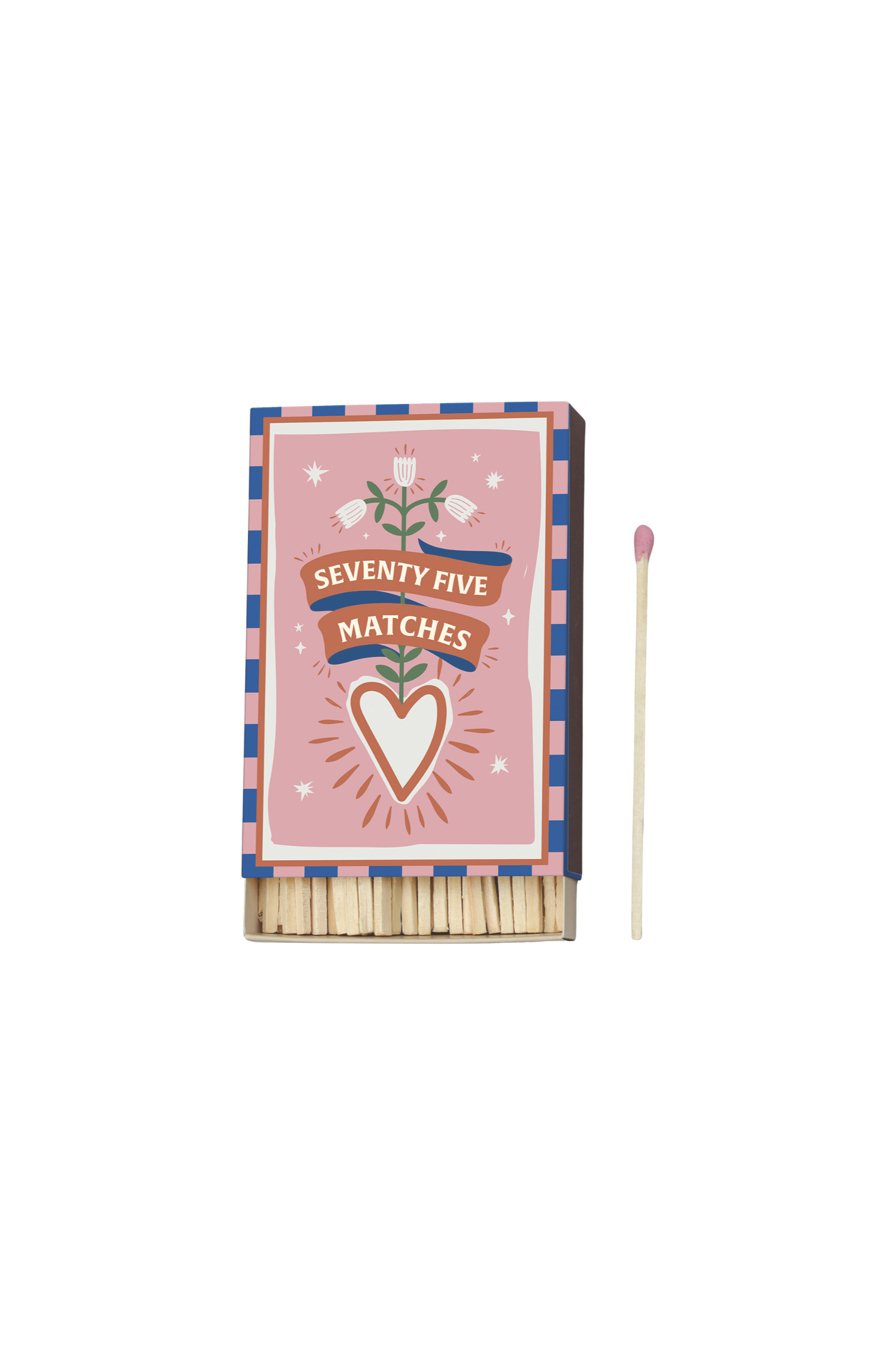 Adopo Hearts tændstikæske, 75 tændstikker - Pink